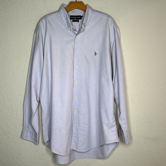 VTG Polo Ralph Lauren Yarmouth Pale Lilac Oxford Button Down Mens 16 1/2 x 34-35 - Picture 2 of 11
